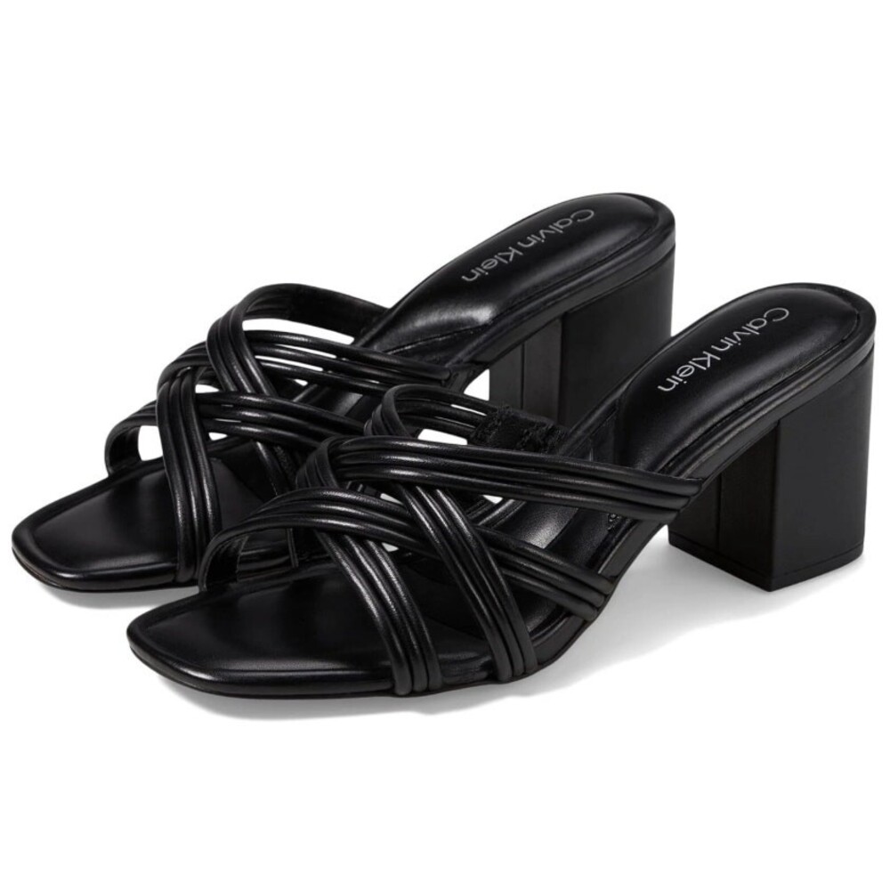 Calvin Klein Women's Black Leather Terisa Slide Sandals Size 9M